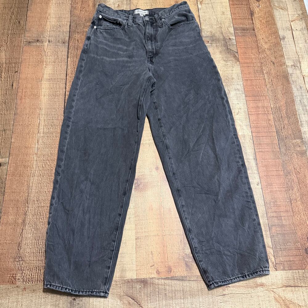 Madewell Womens Distressed Black Denim Balloon Jeans Sz 27T Horseshoe Streetwear